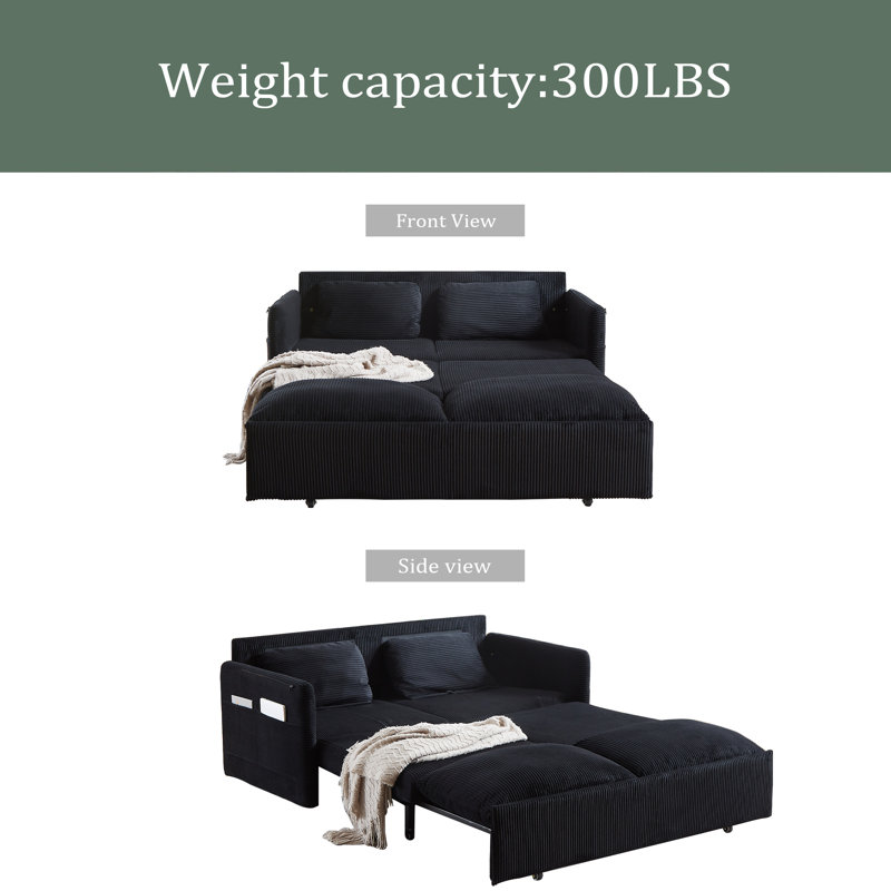 64,5 pouces Canapé-lit Canapé-lit réglable 3-en-1 avec lit escamotable 2 oreillers et poches latérales Canapé-lit convertible en velours côtelé doux pour le salon Chambre à coucher Bureau
