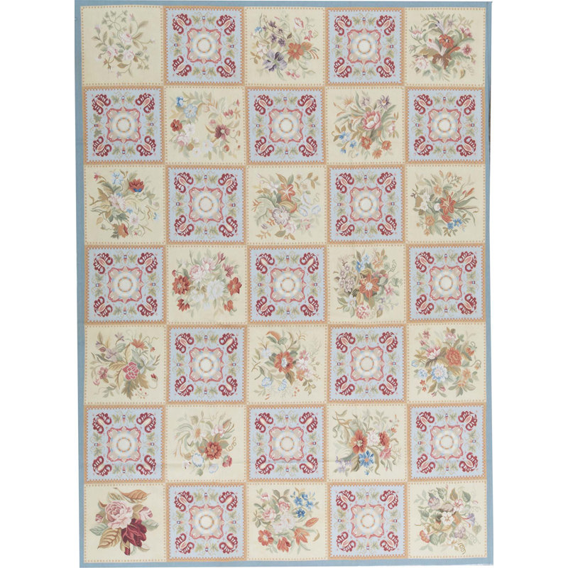 Hand-Knotted High-Quality Yellow and Blue Area Rug