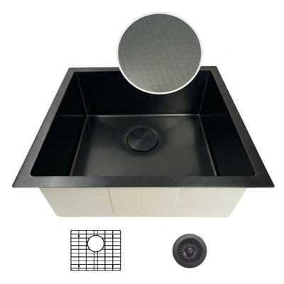 Évier de cuisine noir en nid d'abeille texturé noir 25 po - Bol simple - Acier inoxydable 316 avec calibre 16