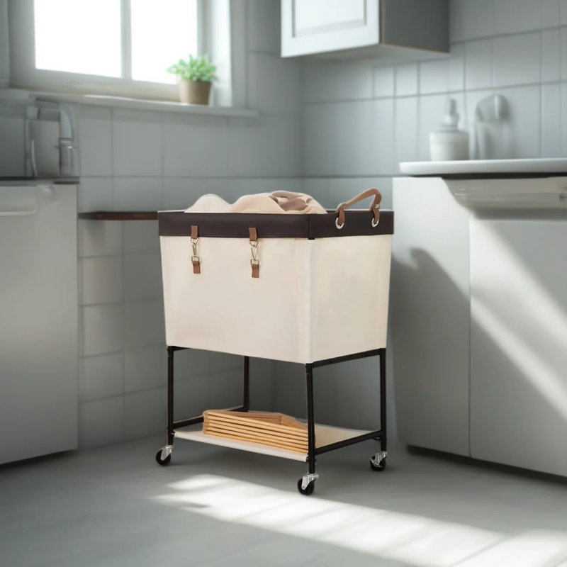 Heavy Duty Rolling Laundry Cart With 2-Tier Sorting System, Lockable Wheels And Sturdy Metal Frame For Laundry Room Organization And Storage