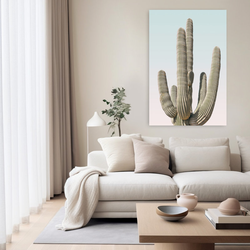 Art contemporain contemporain avec cactus, H 60 po x l 40 po