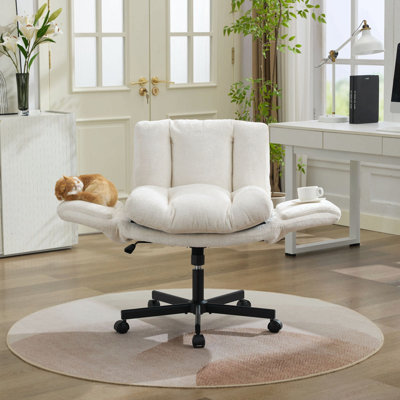 Chaise de bureau pivotante en chenille moderne, chaise de travail réglable en hauteur avec accoudoirs convertibles multi-positions, chaise de bureau double rembourrée confortable pour la maison, le bureau, la coiffeuse et le salon