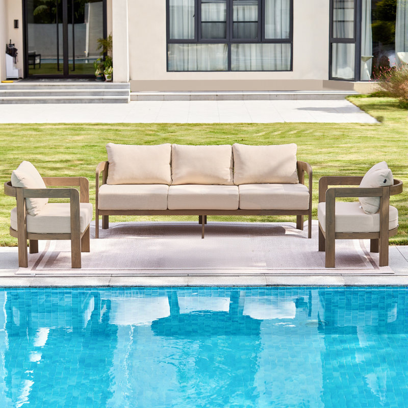 5-person Outdoor Seating Group With Cushions, Beige Cushion/Brown Frame