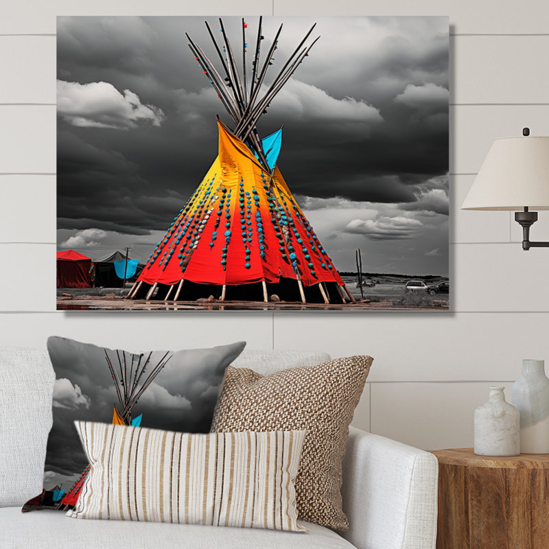 Colourful Grey Native Tipi Soulful Connections - Native American Canvas Wall Art, Toile tendue, H 12 po x l 20 po x P 1 po