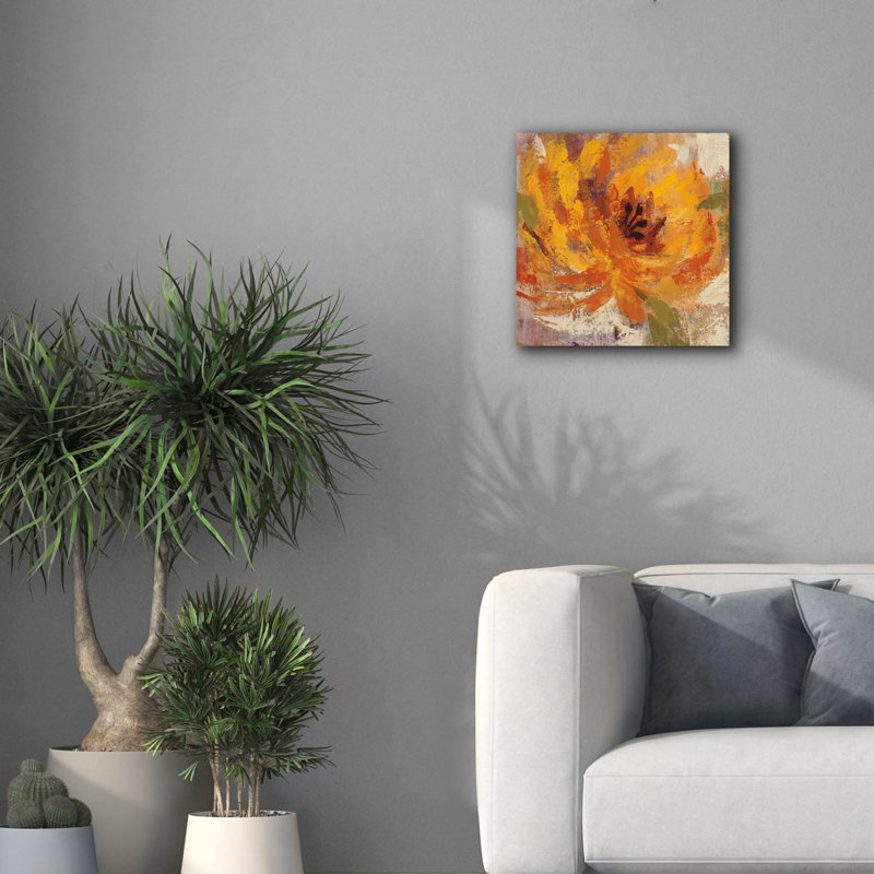 Art mural en toile Epic Graffiti «Fiery Dahlias 1 Golden Flower» par Silvia Vassileva, 18 po x 18 po