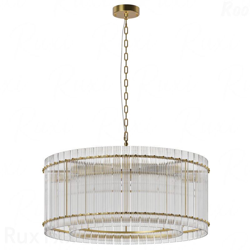 Lustre - 37 po, rond moderne à 2 étages avec 8 lumières en verre ondulé, Doré
