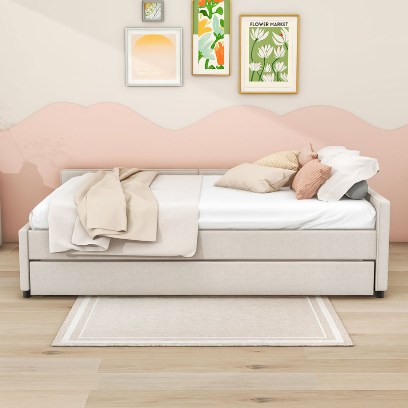 Bruster Upholstered Platform Bed with Twin Size Trundle, Queen