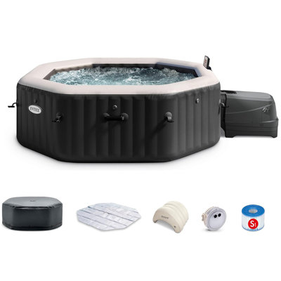 Intex: ensemble de spa de luxe à bulles PureSpa - 6 personnes, onyx noir - spa gonflable octogonal en eau salée de 83 x 28 po, 140 jets, housse écoénergétique, 28457 EP