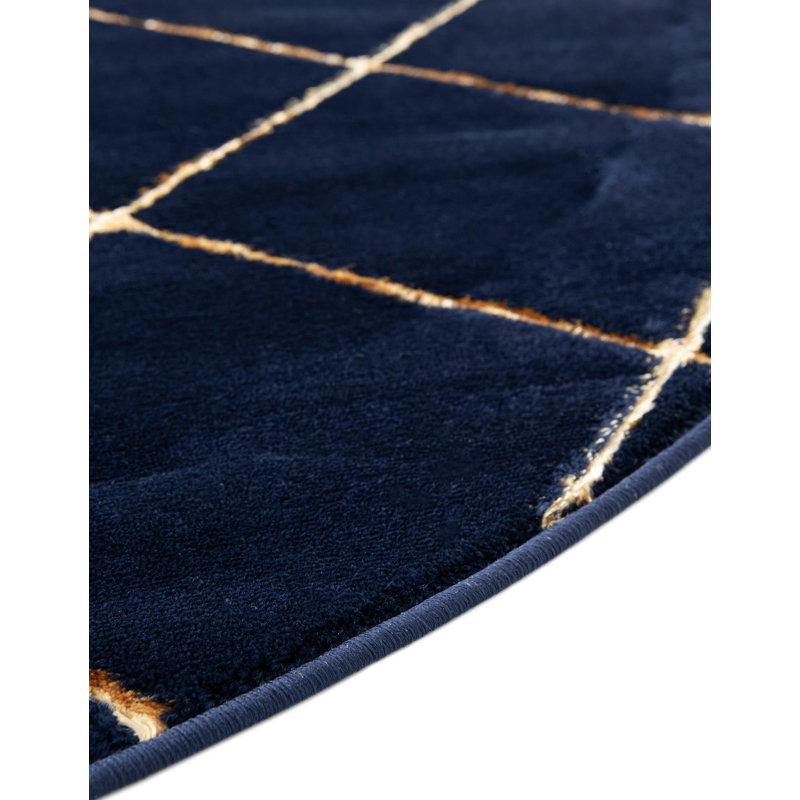 Tapis à carreaux bleu marine et doré Latitude Run®, Rond 7 pi 10 po
