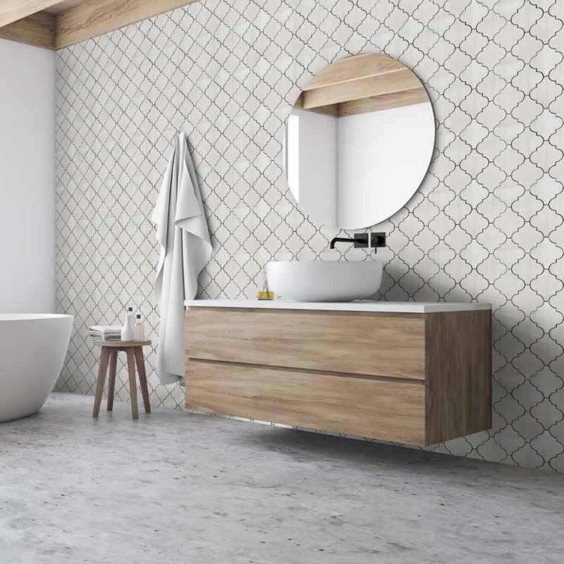 Stately Arabesque 11" x 12" Porcelain Marble Look Wall & Floor Tile, Gold