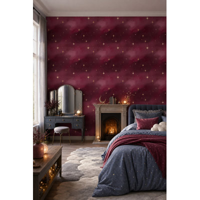 Dark Celestial Wallpaper Night Sky Removable Gold Starburst Wall Double Roll