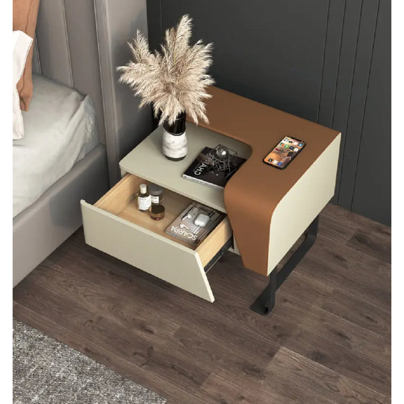 Morillo Dressers Bedside Table Modern Nordic Side Cabinet Luxury Low Nightstand, Anthracite/Cream