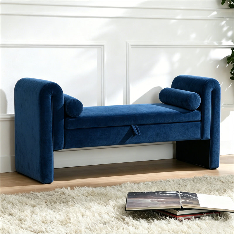 Velvet Bench for Bedroom End of Bed, 60.5- inch Upholstered Button Tufted Ottoman Bench with Rolled Arms, Button-Tufted Ottoman for Living Room, Entryway