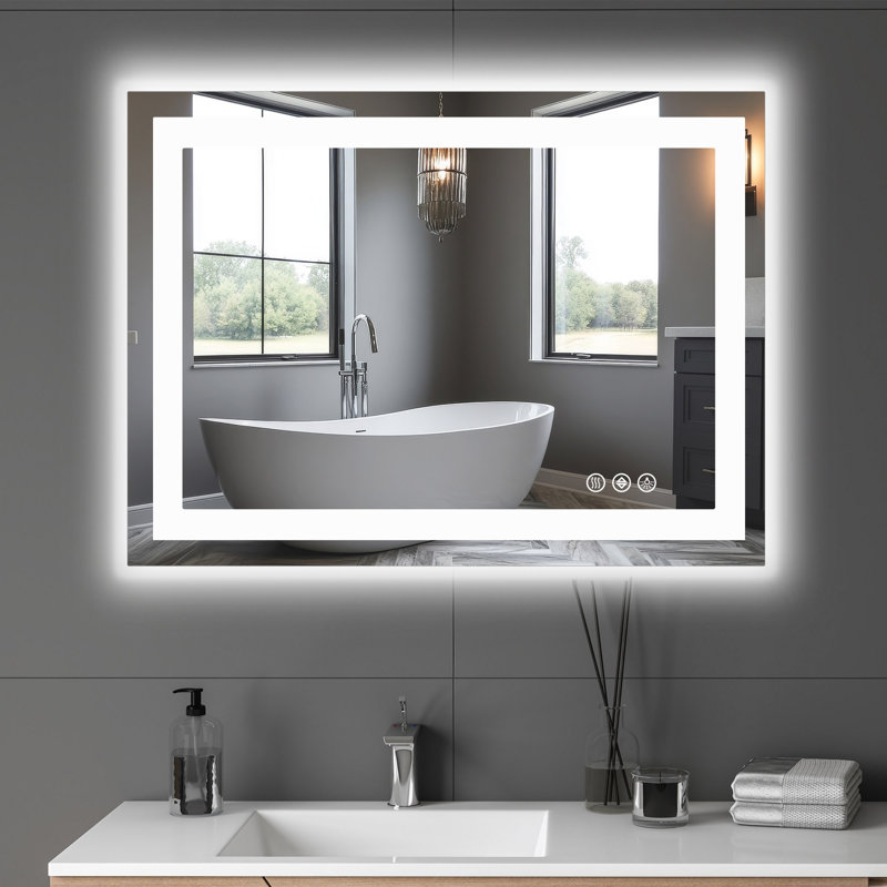 Miroir de salle de bain anti-buée à DEL avec double source de lumière et trois modes d'éclairage