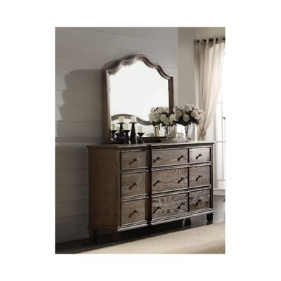 Baudouin Weathered Oak Finish 9-Drawer Dresser - Spacious Bedroom Storage Furniture with Felt-Lined Top Drawer