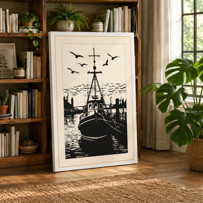 Moored Tugboat Vintage - Wrapped Canvas
