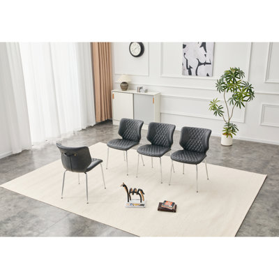 Chaises de salle à manger en cuir gris foncé de qualité supérieure de style moderne avec pieds en métal pour les repas à la maison