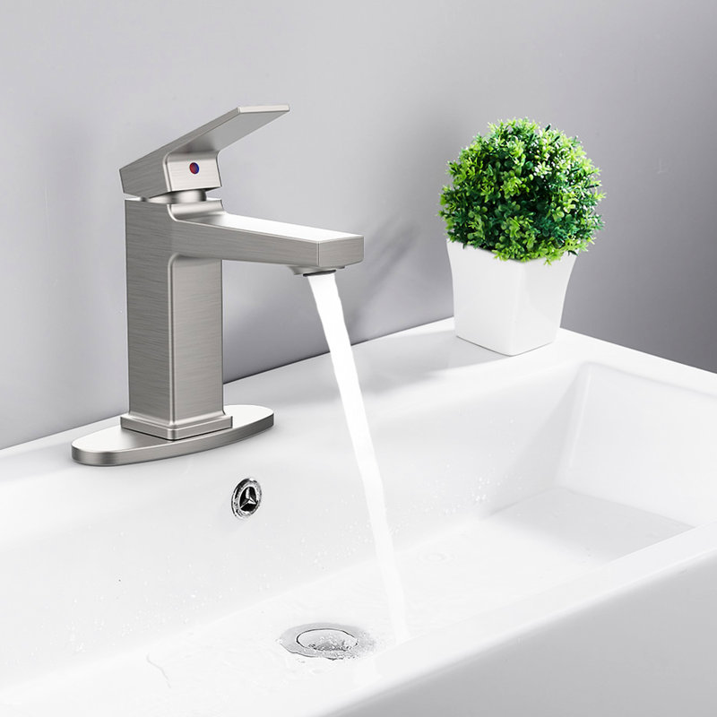 Robinet de salle de bain de style moderne en nickel brossé - montage sur comptoir à 1 poignée, écoulement doux et robinet stable monté sur trou pour économiser l'eau, contrôle facile du débit, finition grattée