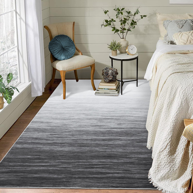 Tapis gris en polyester tissé à la machine Zyiah, Rectangle 9 pi x 12 pi