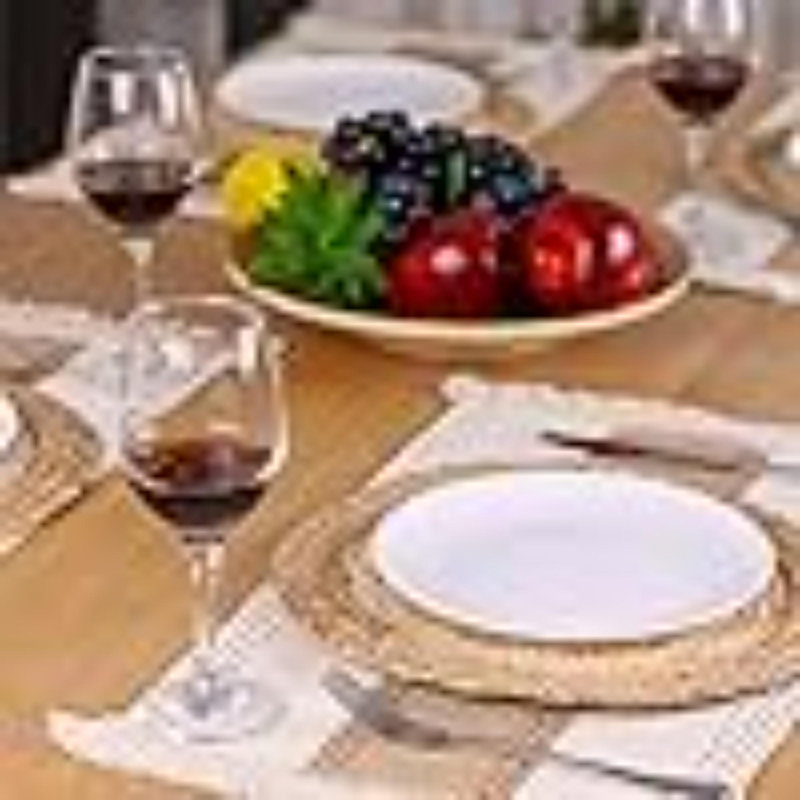 Handmade Boho Placemats Set Of 4 - Natural Cotton Burlap And Water Straw Woven Combination Table Mats, Macrame Décor And Farmhouse Style Placemats, For Dining Table Kitchen