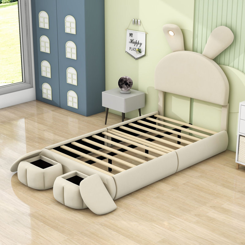 Lit plateforme tapissier Annerike, Beige, Lit double