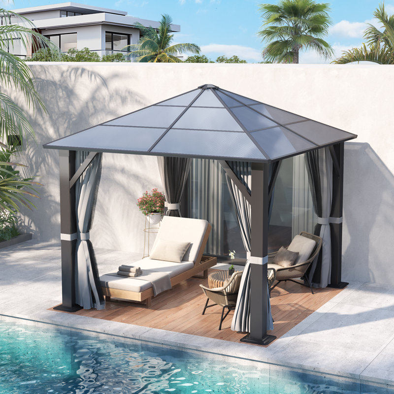 10 Ft. W x 10 Ft. D Aluminum Patio Gazebo with Curtains and Netting