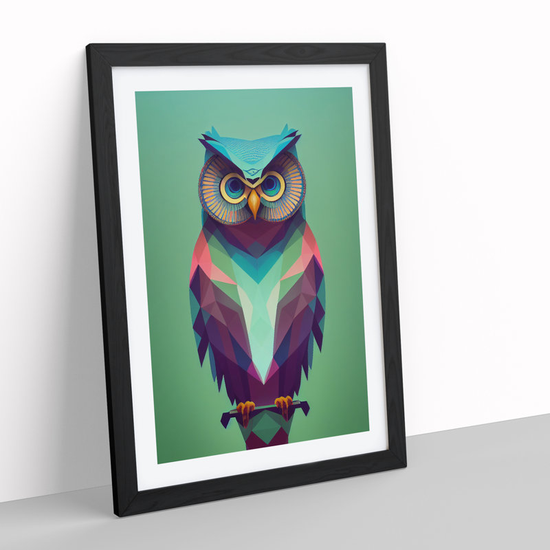 Geometric Owl No.3 Abstract - Single Picture Frame Print, 64cm H x 46cm W x 2cm D, Black 