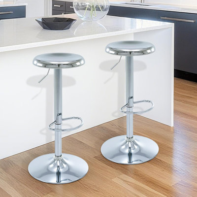 Ensemble de 2 tabourets de bar, tabourets de bar pivotants à hauteur réglable, tabourets de bar Airlift en métal, chaises de bar à hauteur de comptoir sans dossier pour la cuisine, salle à manger, pub, café