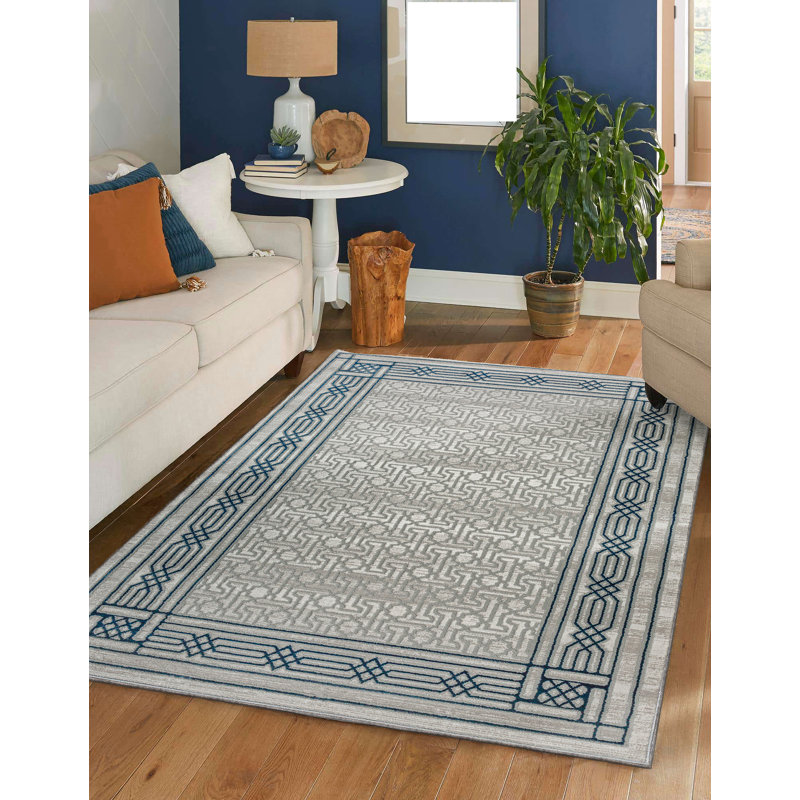 Davide 1231 Transitional Bordered Area Rug, Rectangle 3'3" x 4'11", Blue