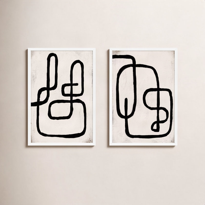 Linework Painting by StudioM, 25" H x 35" W x 1.25" D, White Framed Paper