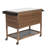 Outdoor Wicker Bar Cart, Patio Wine Serving Cart W/Wheels, Rolling Rattan Beverage Bar Counter Table W/Glass Top For Porch Backyard Garden Poolside Party