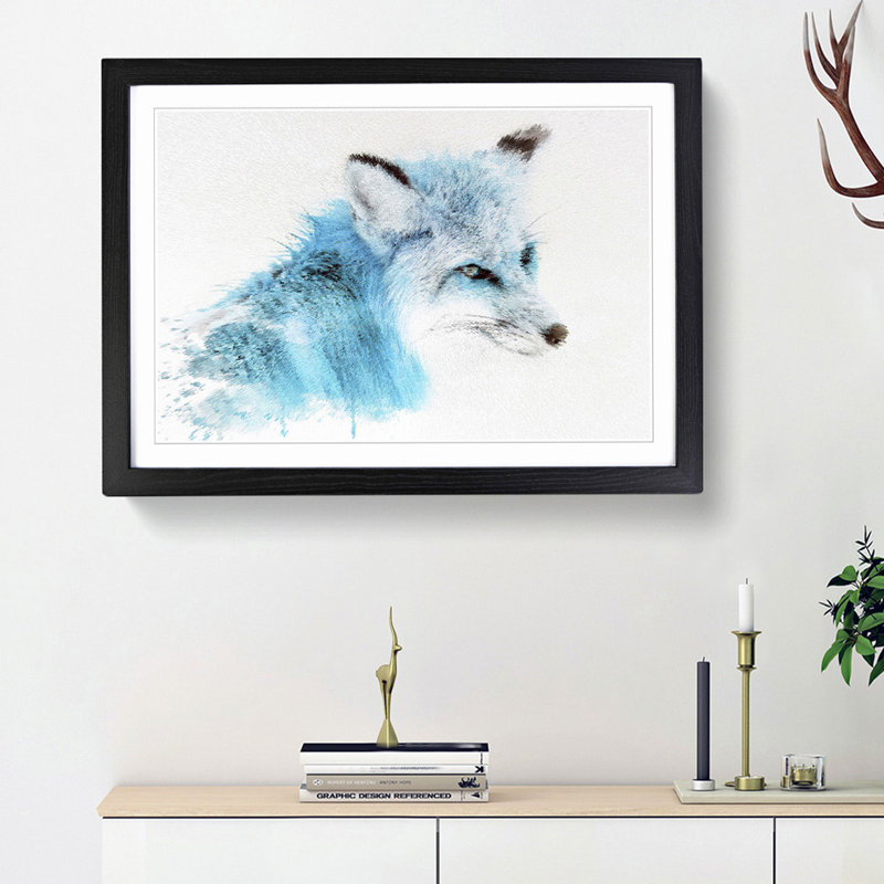A Blue Fox in Abstract - Picture Frame Painting Print, Black Framed, 62cm H x 87cm W x 2cm D