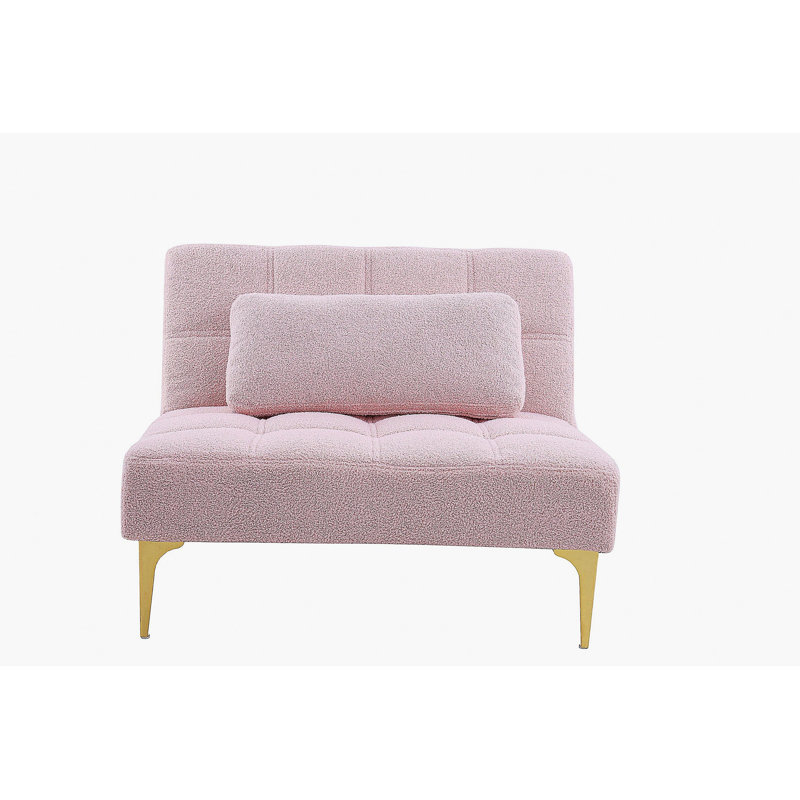 Coussin convertible pour canapé-lit simple, pieds en métal doré, tissu en peluche (rose).