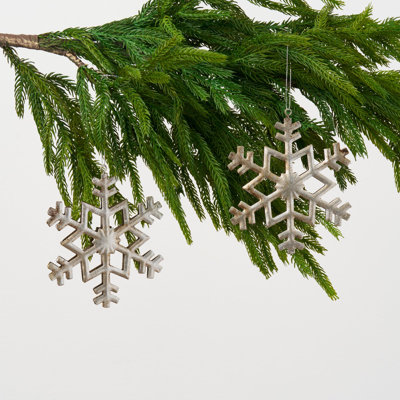 Ornement de sapin de Noël en métal galvanisé et paillettes argentées en forme de flocon de neige - Paquet de 2