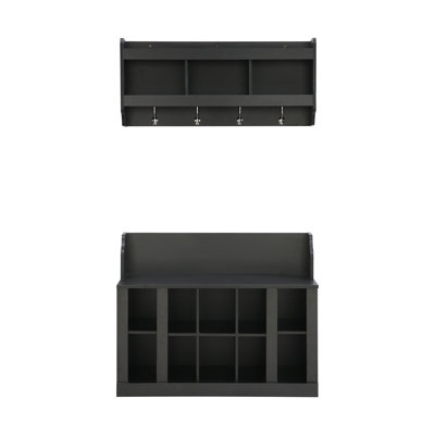 Hall Tree For Entryway With Shoe Storage And Wall Mounted Hooks, Black, 6.6Lbs Hook Bearing, Adjustable Options Chic Coat Rack, Capacity, 176Lbs Bench Support