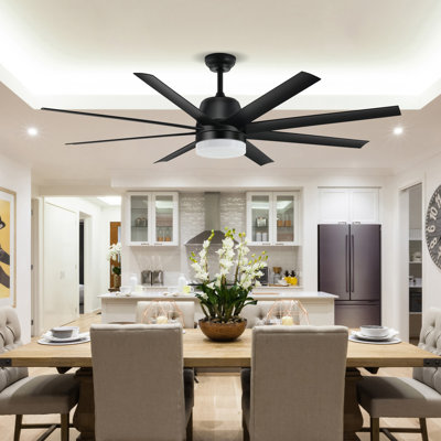 Ventilateur de plafond 60 po noir avec lumière DEL et télécommande - moteur CC à 8 pales, à intensité variable et réversible