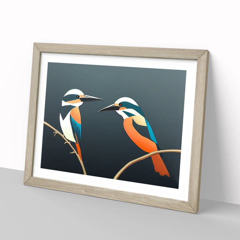 Abstract Kingfisher Birds - Framed Print, 25cm H x 34cm W x 2cm D, Oak
