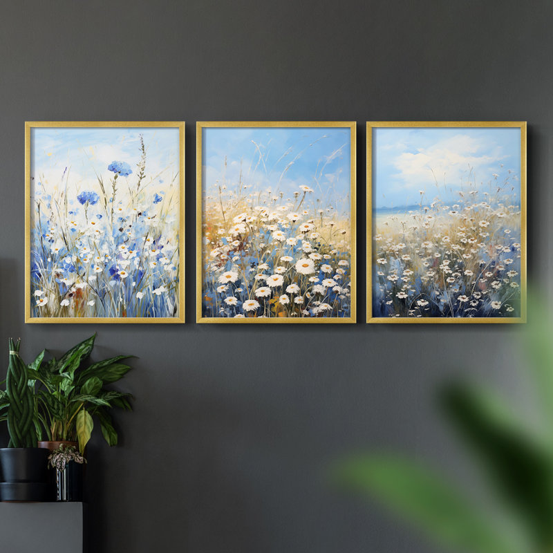 Étude florale II - lot de 3 estampes numériques - prêt à être accroché, H 10 po x l 8 po, Cadre doré