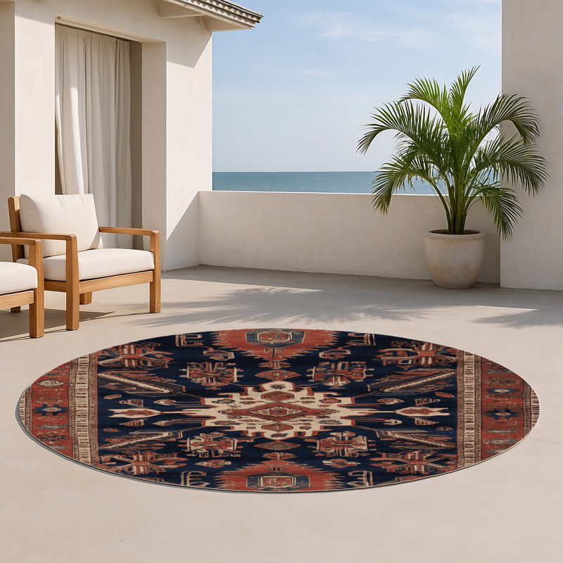 Tapis d'intérieur et d'extérieur brun Persian, Rond 5 pi