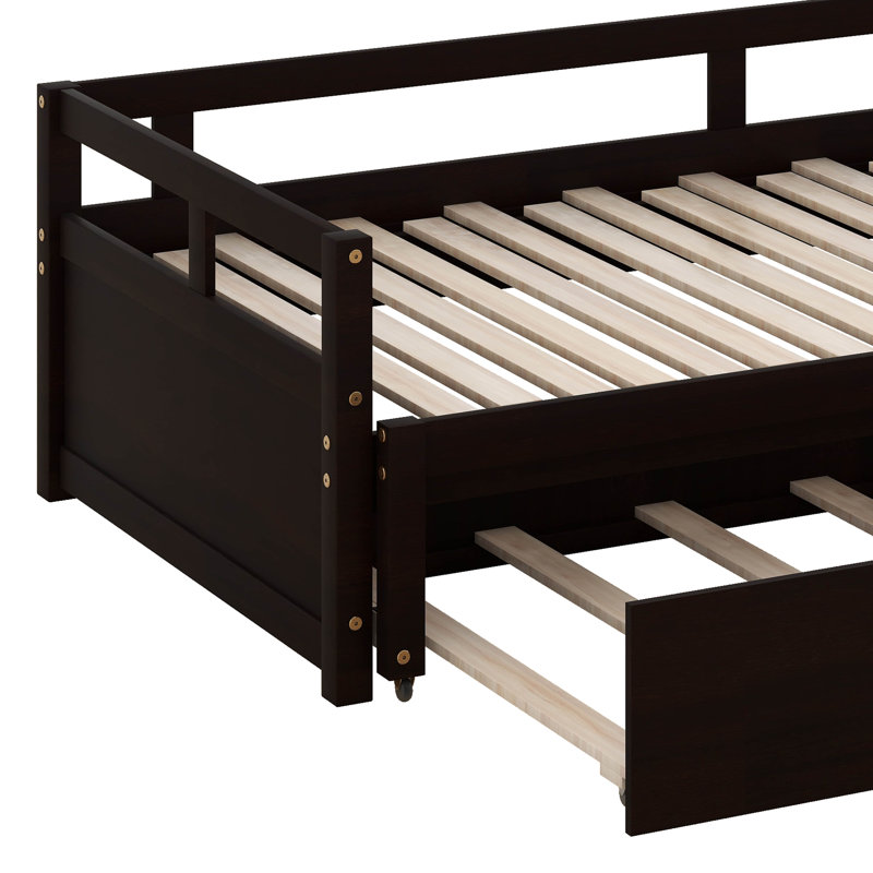 Twin Size Extendable Daybed With Trundle Beds, Wood Daybed Frame With Pull Out Trundle, Twin To King Design Extending Daybed