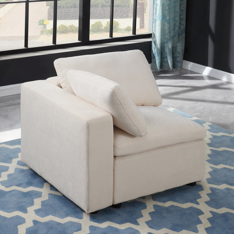 Modular Sectional Sofa Set, Left Facing Armchair,Chenille, Beige, Beige