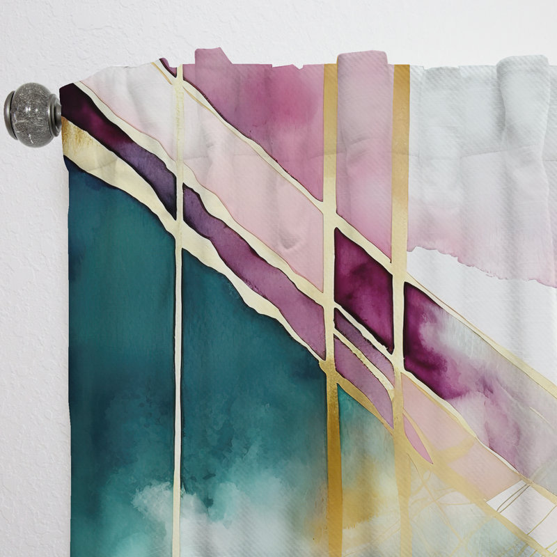 Barryknoll - Abstract Geode Geometric Pink And Green I - Modern Velvet Curtain - Room Darkening - 1 panel, 52" W x 108" L