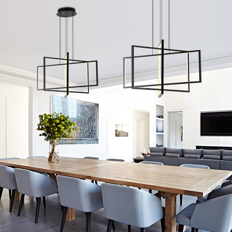 Vollmer 3-Light LED Square/Rectangle Chandelier Remote Dimmable , H 19.6" x D 31.4" x W 22.5", Black