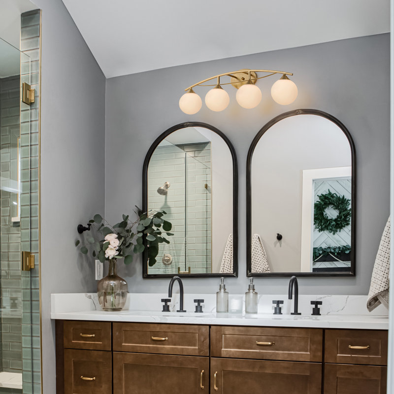 Kaynen Dimmable Opal Glass Vanity Light, 4 Lights, 11.42" H x 33.5" W x 7.48" D