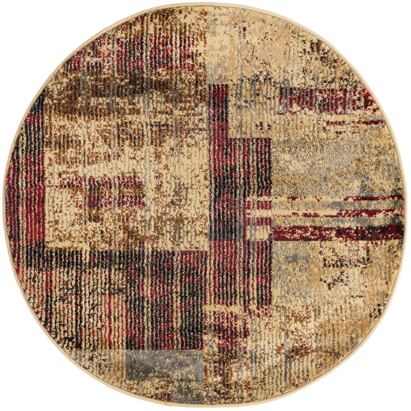 Tapis brun / rouge Knowle, Rond 3 pi 3 po