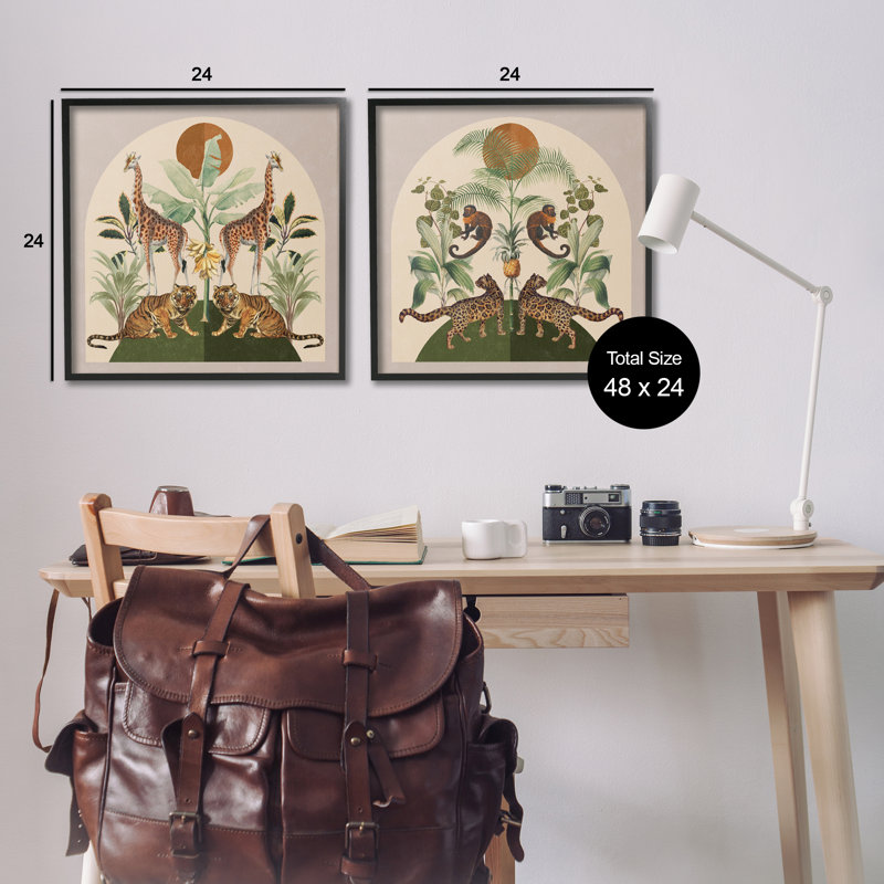 «Jungle Animals Foliage Illustration», ensemble de 2 giclées par Victoria Barnes, H 24 po x l 24 po