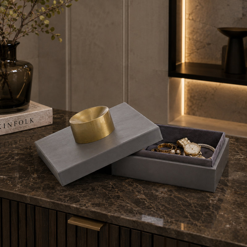 Boîte à bijoux en cuir - solution de rangement élégante, Petit, Gris
