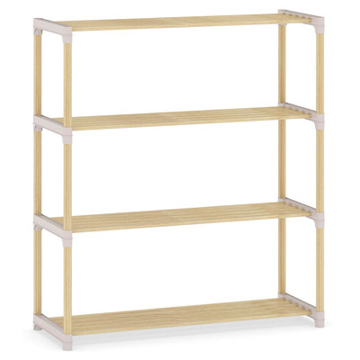 3-Tier Solid Wood Shoe Shelf Stand with Slatted Open Shelves for Entryway, Closet