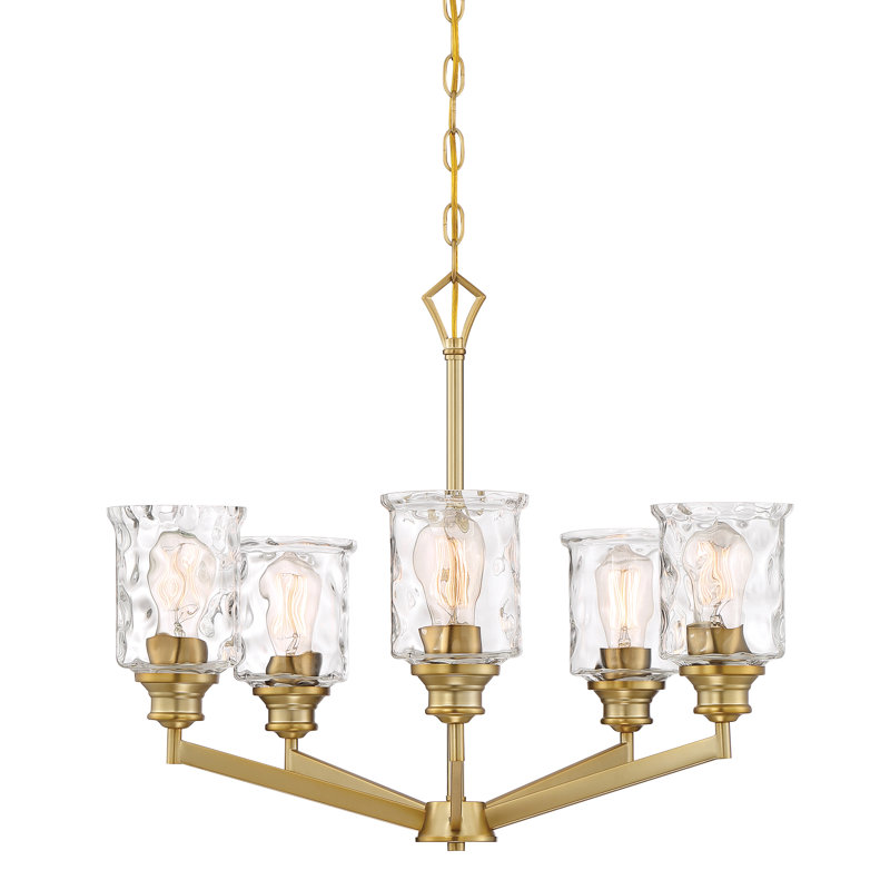 Lustre à 5 lumières avec abat-jour Berowalt, Or brossé