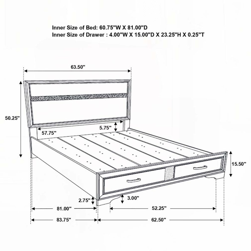 Storage Panel Bed with 2 Drawer, White, Queen